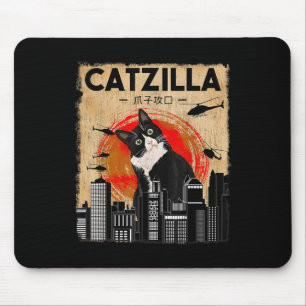Vintage Catzilla - Funny Tuxedo Cat And Kitten  Mouse Mat