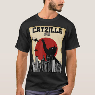 Vintage Catzilla Japanese Sunset Cat Kitten Lover  T-Shirt