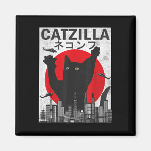 Vintage Catzilla Japanese Sunset Style Cat Kitten Magnet
