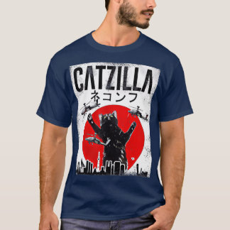 Vintage Catzilla Japanese Sunset Style Cat Kitten T-Shirt