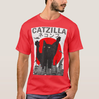 Vintage Catzilla Japanese Sunset Style Cat Kitten  T-Shirt
