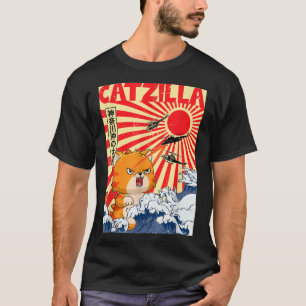 Vintage Catzilla Japanese Sunset Style Cat Kitten  T-Shirt