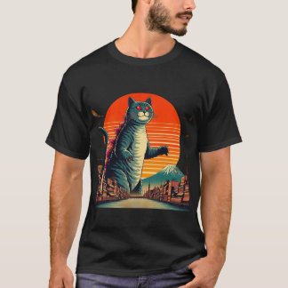 Vintage Catzilla Japanese Sunset Style Cat Kitten T-Shirt