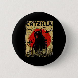 Vintage Catzilla Tee - Funny Kitten And Cat Lover 6 Cm Round Badge