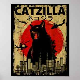 Vintage Catzilla Tee - Funny Kitten And Cat Lover  Poster
