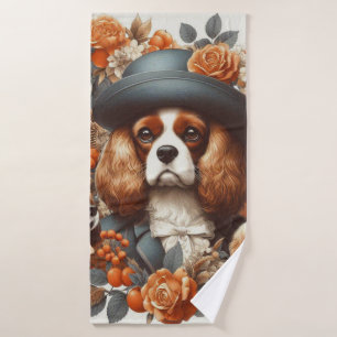Vintage Cavalier King Charles Spaniel Painting Bath Towel
