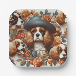 Vintage Cavalier King Charles Spaniel  Painting Paper Plate