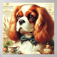 Vintage Cavalier King Charles Spaniel  Painting