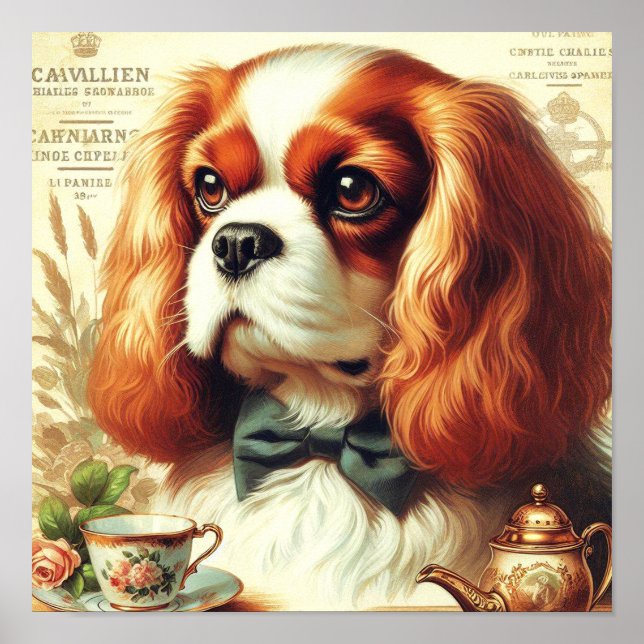 Vintage Cavalier King Charles Spaniel  Painting Poster (Front)