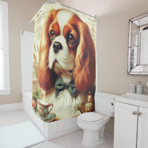 Vintage Cavalier King Charles Spaniel  Painting Shower Curtain