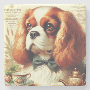 Vintage Cavalier King Charles Spaniel  Painting Stone Coaster