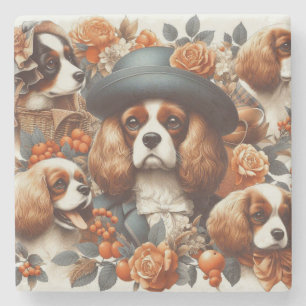 Vintage Cavalier King Charles Spaniel  Painting Stone Coaster