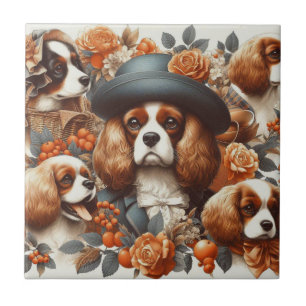 Vintage Cavalier King Charles Spaniel Painting Tile