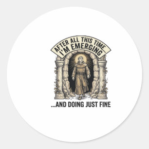 Vintage Cave Humour Engraving Graphic Shirt Design Classic Round Sticker