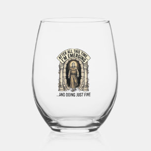 Vintage Cave Humour Engraving Graphic Shirt Design Stemless Wine Glass