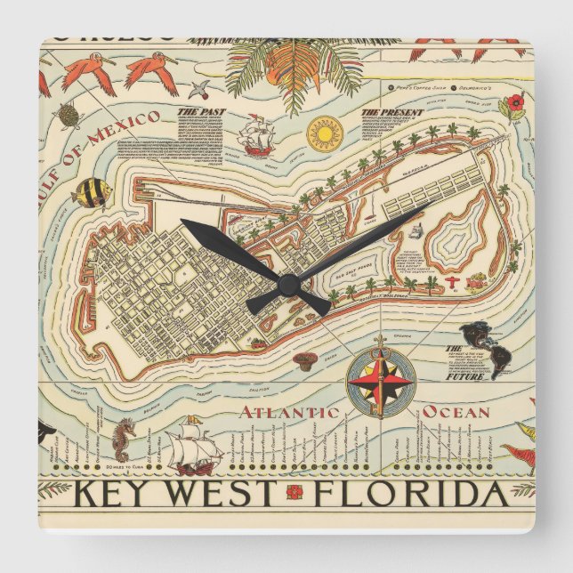 Vintage Cayo Hueso Square Wall Clock (Front)