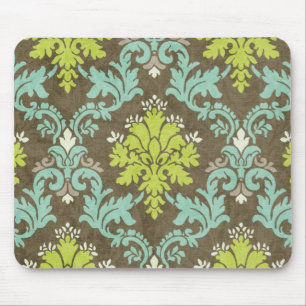Vintage Celadon and Aqua Damask Mouse Mat