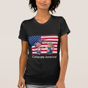 Vintage Celebrate American Flag Womens T-Shirt