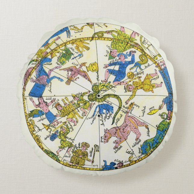 Vintage Celestial, Arabic Sphere, Constellations Round Cushion (Front)