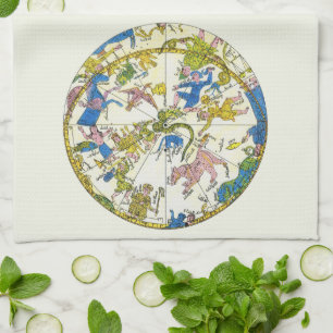 Vintage Celestial, Arabic Sphere, Constellations Tea Towel