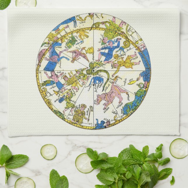 Vintage Celestial, Arabic Sphere, Constellations Tea Towel (Folded)