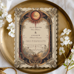 Vintage Celestial Art Nouveau Wedding Invitation
