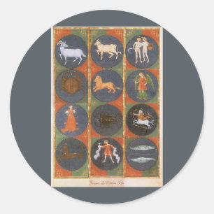 Vintage Celestial, Astrological Zodiac Chart, 1475 Classic Round Sticker