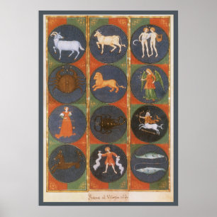 Vintage Celestial, Astrological Zodiac Chart, 1475 Poster