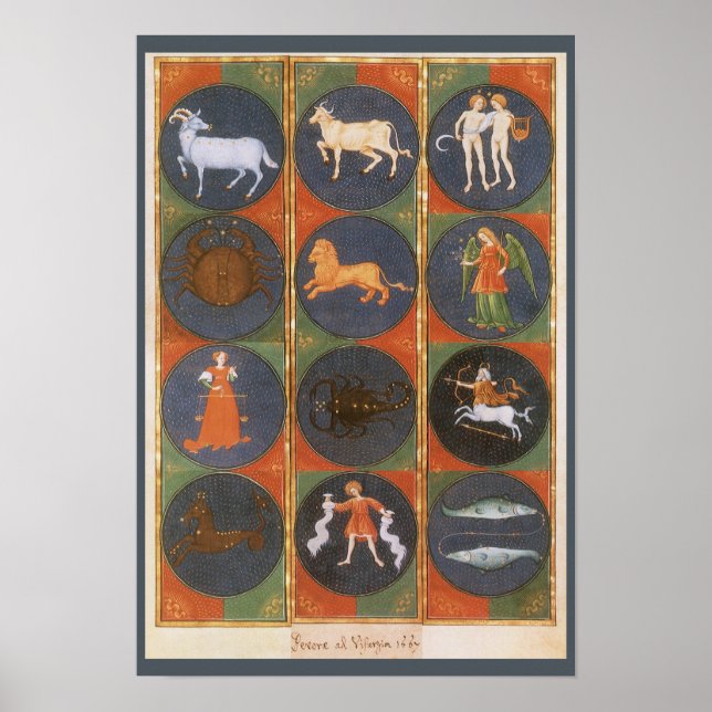 Vintage Celestial, Astrological Zodiac Chart, 1475 Poster (Front)