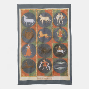 Vintage Celestial, Astrological Zodiac Chart, 1475 Tea Towel