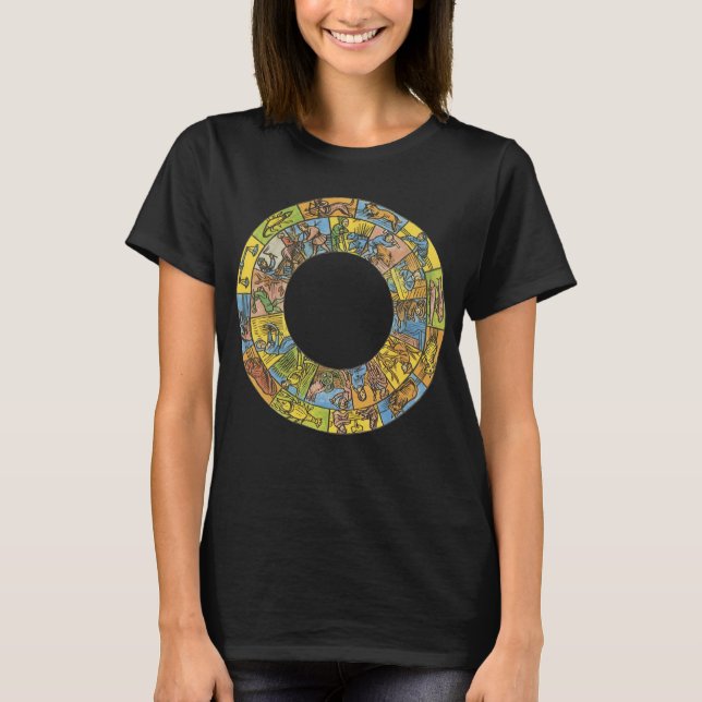 Vintage Celestial, Astrological Zodiac Wheel T-Shirt (Front)