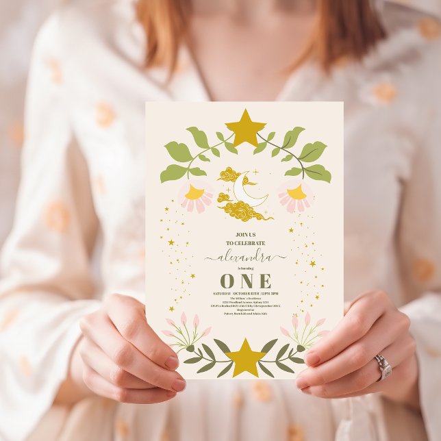 Vintage Celestial Botanical 1st Birthday Invitation (Creator Uploaded)