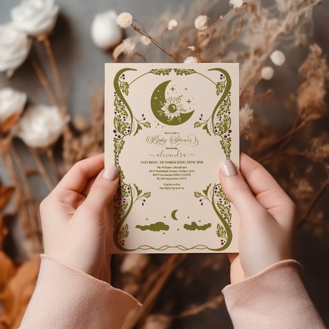 Vintage Celestial Botanical Baby Shower Invitation (Creator Uploaded)