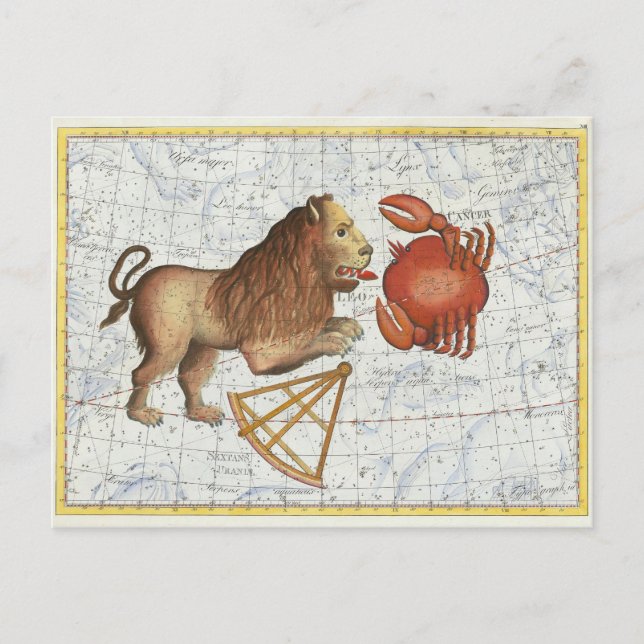 Vintage Celestial Cancer & Leo Constellations Postcard (Front)