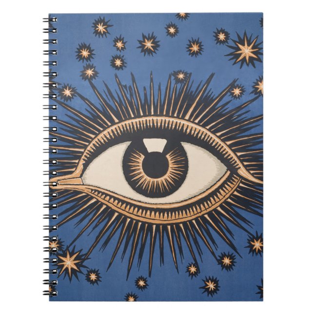 Vintage Celestial Eye Stars Moon Notebook (Front)