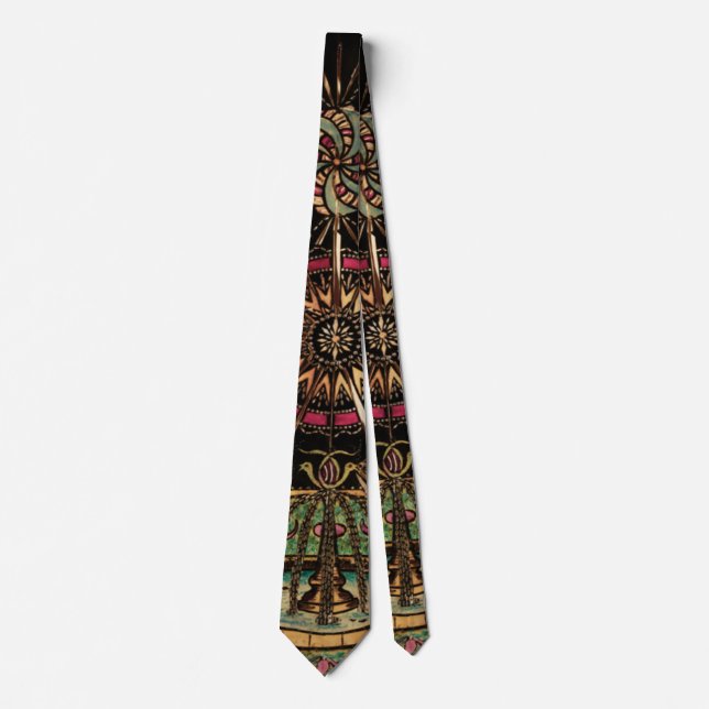 Vintage Celestial Fireworks Garden Night Landscape Tie (Front)