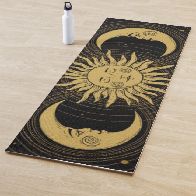 Vintage Celestial Golden Surya Chandra Namaskar Yoga Mat (In Situ)