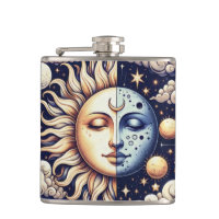 Vintage Celestial Half Sun & Moon Blue Yellow