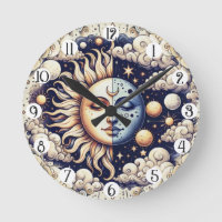Vintage Celestial Half Sun & Moon Blue Yellow