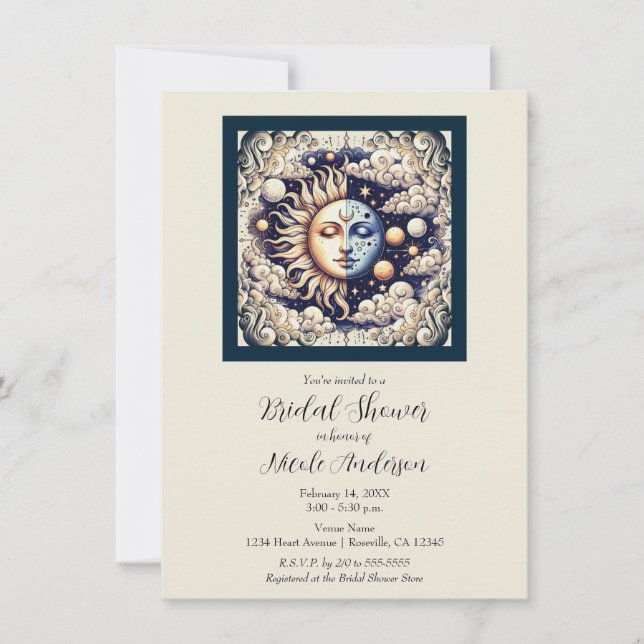 Vintage Celestial Half Sun & Moon Cream Beige Invitation (Front)
