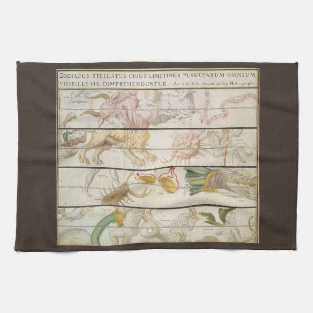 Vintage Celestial Map, Astronomy by John Seller Tea Towel (Horizontal)