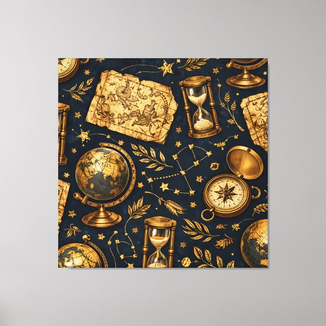 Vintage Celestial Map & Astronomy Pattern Canvas Print (Front)