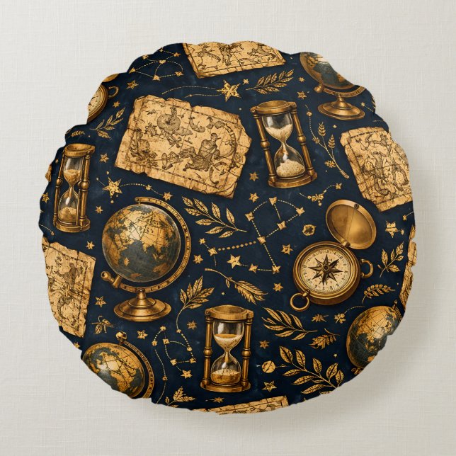 Vintage Celestial Map & Astronomy Pattern Round Cushion (Front)