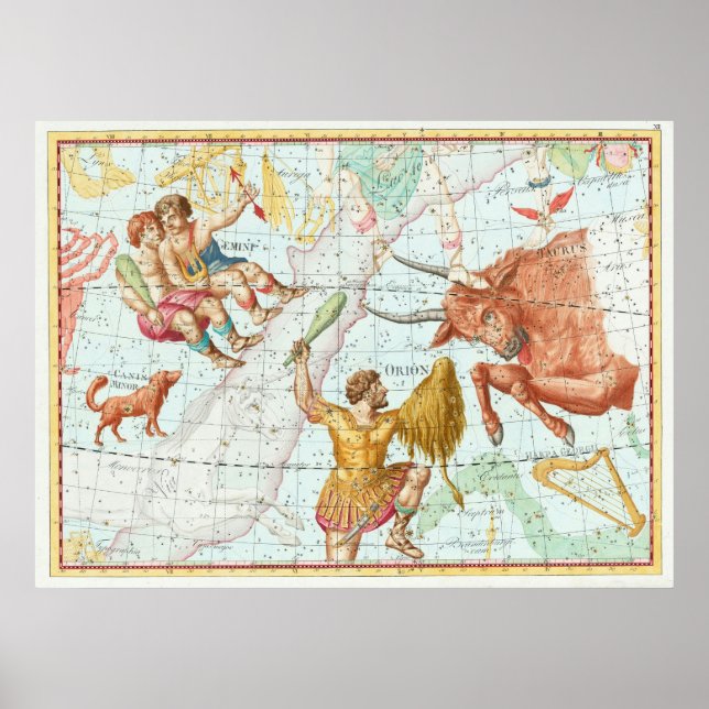 Vintage Celestial Map Constellations Poster (Front)