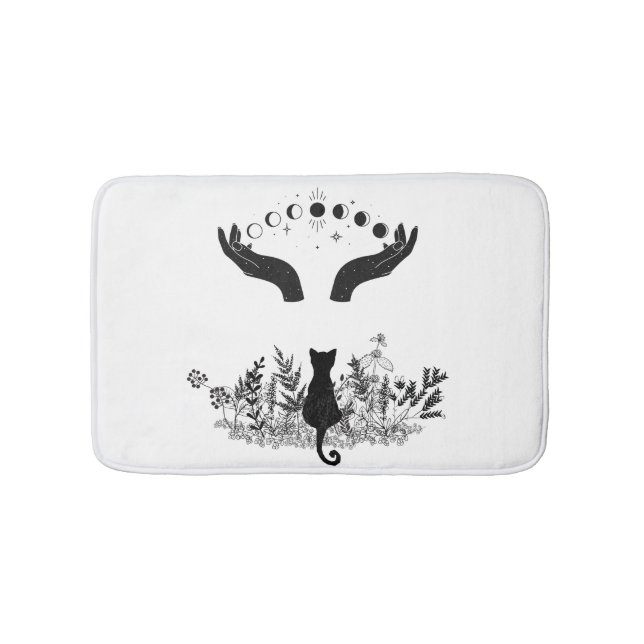 Vintage Celestial Moon Phases Cat Bath Mat (Front)