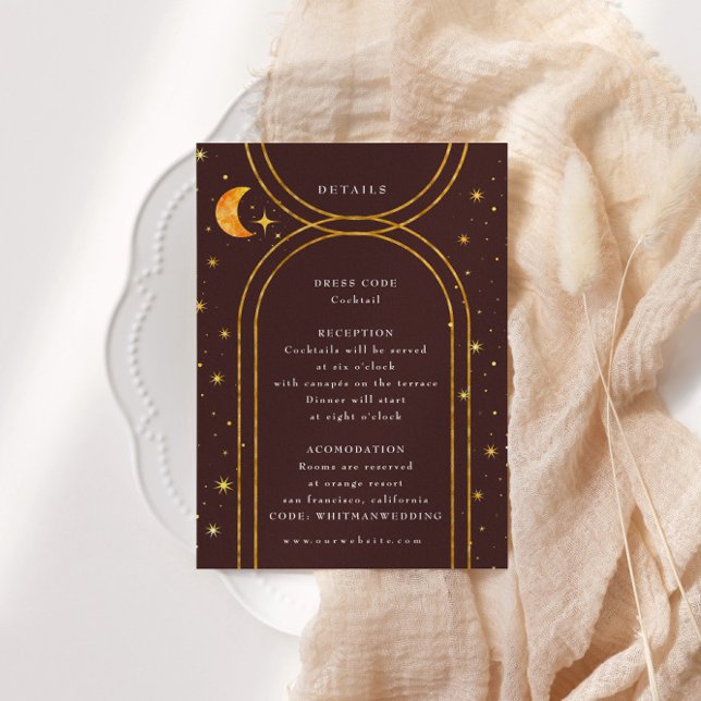 Vintage Celestial Moon Stars Wedding Details  Enclosure Card (Creator Uploaded)