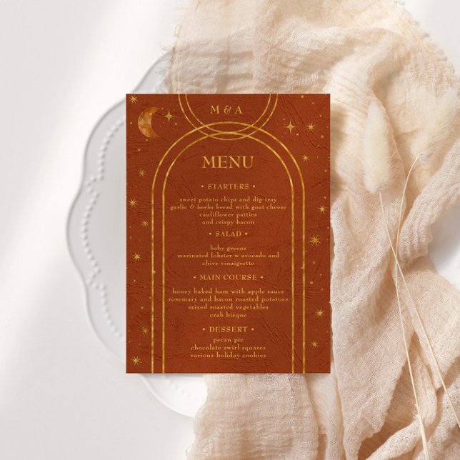 Vintage Celestial Moon Stars Wedding Dinner Menu Invitation (Creator Uploaded)