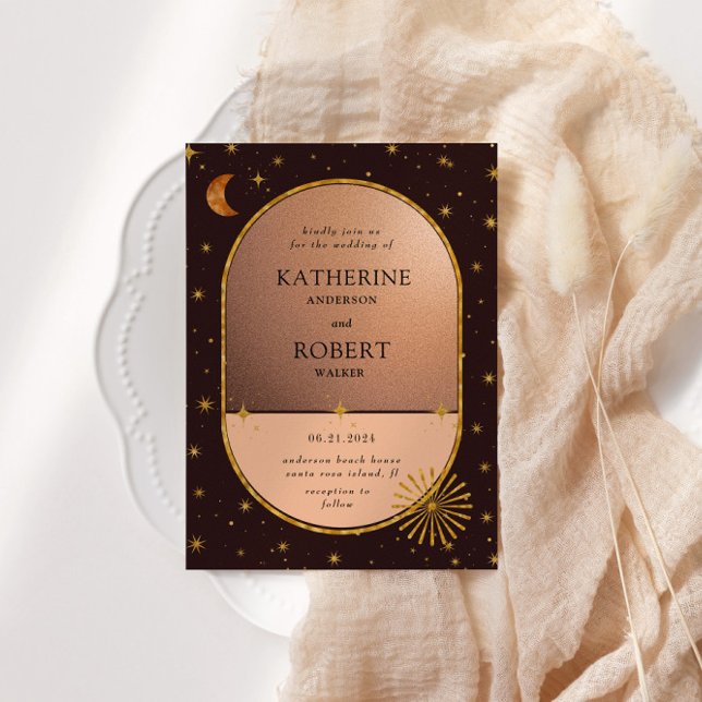Vintage Celestial Moon Stars Wedding Invitation (Creator Uploaded)