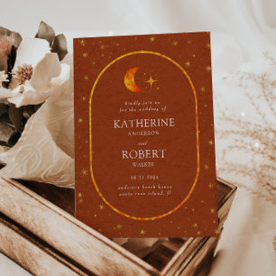 Vintage Celestial Moon Stars Wedding Invitation