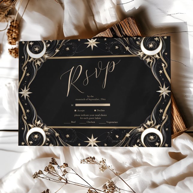 Vintage Celestial Moon Stars Wedding RSVP Card (Creator Uploaded)